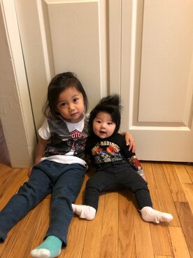 「Harley-Davidson（ハーレーダビッドソン）のアイテム」を使った、文子145さん（キッズ・74cm）の春コーディネート