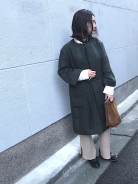 「ガウンコート」｜「アイテム（ノーカラージャケット）」を使った、a ya me、 さん（レディース・153cm）の秋コーディネート