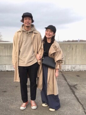 「カップルコーデ」｜「アイテム（トレンチコート）」を使った、a ya me、 さん（レディース・153cm）の春コーディネート