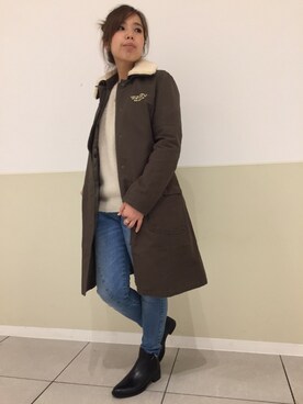 「AVIREX（アヴィレックス）のアイテム（ステンカラーコート）」を使った、kinukaさん（レディース・157cm）の秋コーディネート
