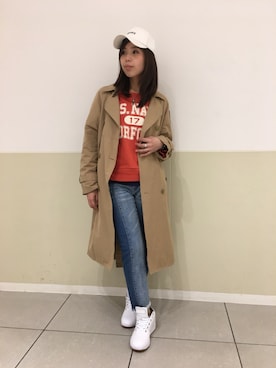 「AVIREX（アヴィレックス）のアイテム（トレンチコート）」を使った、kinukaさん（レディース・157cm）の冬コーディネート