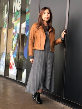 「アイテム（ライダースジャケット、イエロー系）」を使った、kinukaさん（レディース・157cm）の夏コーディネート