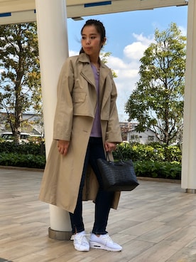 「AVIREX（アヴィレックス）のアイテム（トレンチコート）」を使った、kinukaさん（レディース・157cm）の春コーディネート