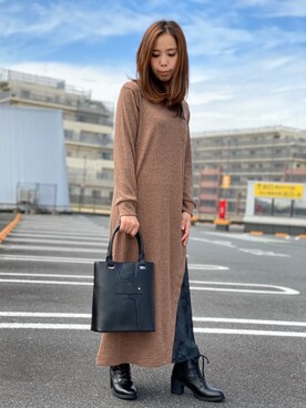 「ブラウン×ブラック」｜「アイテム（ワンピース/ドレス）」を使った、kinukaさん（レディース・157cm）の秋コーディネート