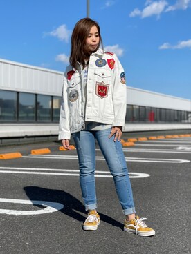 「新作」｜「アイテム（デニムジャケット）」を使った、kinukaさん（レディース・157cm）の冬コーディネート