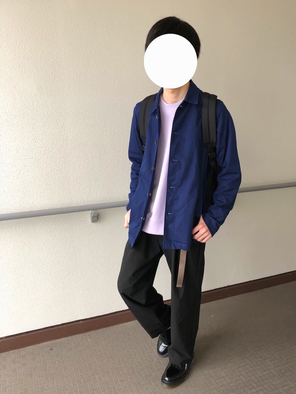 「低身長、GU、パステルカラー、Dr.Martens」｜「SHIPS GENERAL SUPPLYのSHIPS GENERAL SUPPLY: コットンバルカラーショートジャケット■（その他アウター、ブルー系）」を使った、LiRpAさん（メンズ・160cm）の春コーディネートの1枚目の写真