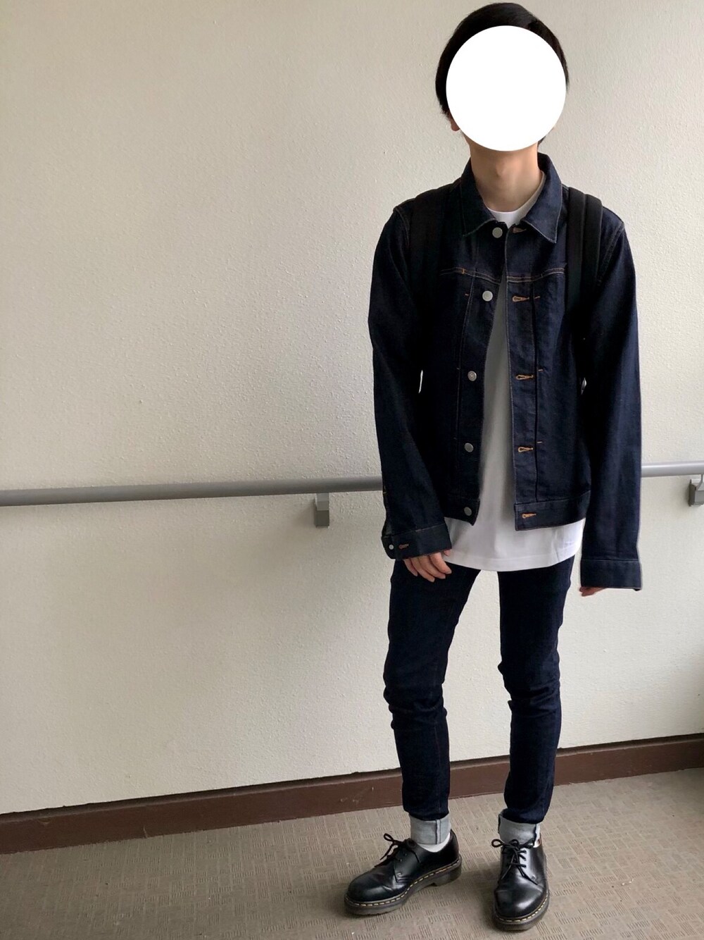 「低身長、デニム、デニムジャケット、スキニーデニム、スキニー」｜「無印良品のアイテム（デニムジャケット、ブルー系）」を使った、LiRpAさん（メンズ・160cm）の夏コーディネートの1枚目の写真