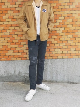 「Abercrombie&Fitch（アバークロンビーアンドフィッチ）のアイテム（デニムパンツ）」を使った、ゆう【相互フォロー】さん（メンズ・184cm）の春コーディネート