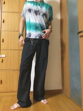 「jiggys shop（ジギーズショップ）のアイテム（スラックス）」を使った、ゆう【相互フォロー】さん（メンズ・184cm）の夏コーディネート