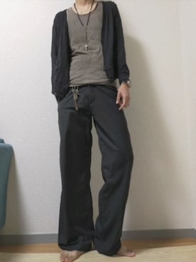 「jiggys shop（ジギーズショップ）のアイテム（スラックス）」を使った、ゆう【相互フォロー】さん（メンズ・184cm）の秋コーディネート