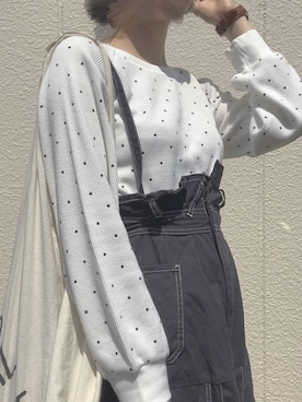 「Kastane（カスタネ）のワッフルドットロンT（Tシャツ/カットソー、ホワイト系）」を使った、 か  ず  さん（レディース・163cm）の春コーディネート