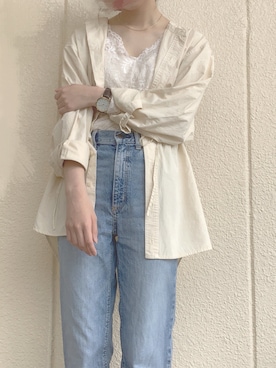 「Kastane（カスタネ）の〈再入荷〉ピグメント加工BIGシャツ（シャツ/ブラウス、ホワイト系）」を使った、 か  ず  さん（レディース・163cm）の春コーディネート