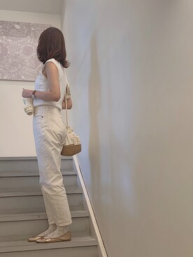 「Big John（ビッグジョン）の【BIG JOHN for ADAM ET ROPE'】ハイライズ セルビッチデニム（デニムパンツ、ホワイト系）」を使った、 か  ず  さん（レディース・163cm）の夏コーディネート