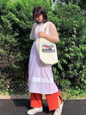 「リブニットパンツ」｜「アイテム（ワンピース/ドレス）」を使った、CHAKIさん（レディース・174cm）の夏コーディネート