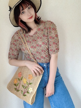 「VINTAGE（ヴィンテージ）のアイテム（かごバッグ）」を使った、CHAKIさん（レディース・174cm）の夏コーディネート