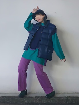 「アイテム（ローファー、グリーン系）」を使った、CHAKIさん（レディース・174cm）の冬コーディネート