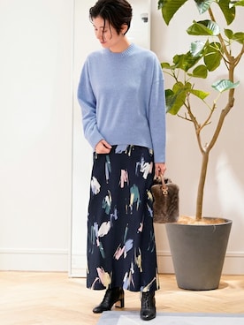 「クルーネックニット」｜Sunaga_TOMORROWLANDさん（レディース・162cm）の秋コーディネート