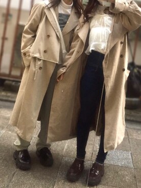 「apres jour（アプレジュール）のアイテム（トレンチコート）」を使った、ぽぽんさん（レディース・156cm）の春コーディネート