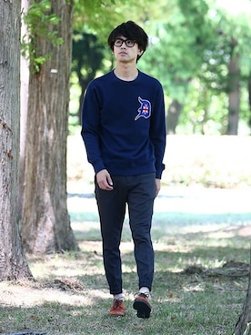 「The DUFFER of ST.GEORGE（ザダファーオブセントジョージ）のアイテム（スラックス）」を使った、SHINさん（メンズ・180cm）の秋コーディネート