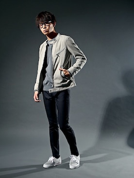 「The DUFFER of ST.GEORGE（ザダファーオブセントジョージ）のアイテム（ライダースジャケット）」を使った、SHINさん（メンズ・180cm）の秋コーディネート