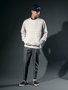 「The DUFFER of ST.GEORGE（ザダファーオブセントジョージ）のアイテム（スラックス）」を使った、SHINさん（メンズ・180cm）の冬コーディネート