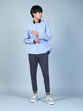 「The DUFFER of ST.GEORGE（ザダファーオブセントジョージ）のJERSEY SNEAKERS：裏毛スウェット デッキタイプスニーカー（スニーカー）」を使った、SHINさん（メンズ・180cm）の冬コーディネート