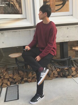 「adidas（アディダス）のアイテム（スニーカー、ブラック系）」を使った、ひろさん（メンズ・177cm）の春コーディネート
