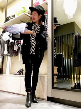 「DIESEL（ディーゼル）のアイテム（ジャケット/アウター、ブラック系）」を使った、odaka yukikoさん（レディース・153cm）の冬コーディネート