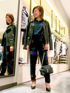 「DIESEL（ディーゼル）の00SJFF0HAHU（ライダースジャケット、ブラック系）」を使った、odaka yukikoさん（レディース・153cm）の春コーディネート