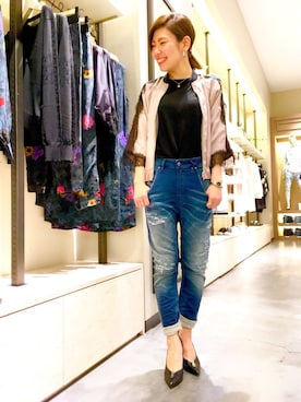 「DIESEL（ディーゼル）のY01349PR013（パンプス、ブラック系）」を使った、odaka yukikoさん（レディース・153cm）の春コーディネート