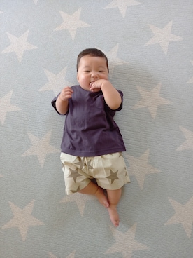 「Moujonjon（ムージョンジョン）のアイテム（パンツ）」を使った、aoto*senaさん（キッズ・70cm）の春コーディネート