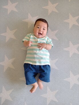 「Moujonjon（ムージョンジョン）のアイテム（パンツ）」を使った、aoto*senaさん（キッズ・70cm）の春コーディネート