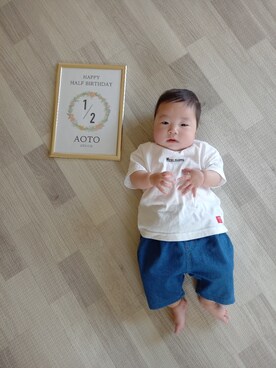 「Moujonjon（ムージョンジョン）のアイテム（パンツ）」を使った、aoto*senaさん（キッズ・70cm）の春コーディネート