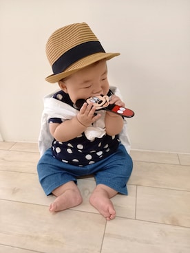 「Moujonjon（ムージョンジョン）のアイテム（パンツ）」を使った、aoto*senaさん（キッズ・80cm）の春コーディネート
