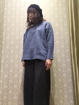 「ブルーニット」｜「アイテム（ハンチング/ベレー帽）」を使った、Nanaさん（レディース・155cm）の秋コーディネート