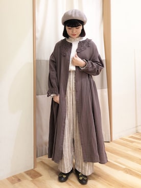 「ストライプパンツ」｜「アイテム（ハンチング/ベレー帽）」を使った、㋐ ㋳ ㋕ さん（レディース・155cm）の秋コーディネート