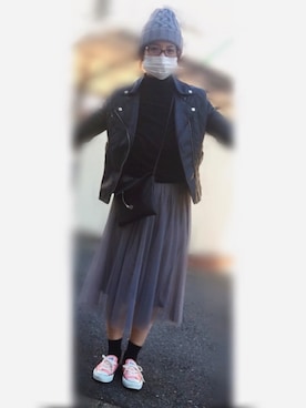 「グレーニット帽」｜えり#LOVERI#15さん（レディース・158cm）の冬コーディネート