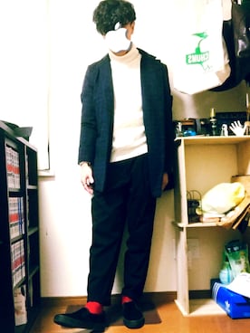 「UP START（アップスタート）のアイテム（パンツ）」を使った、tomiさん（メンズ・171cm）の冬コーディネート