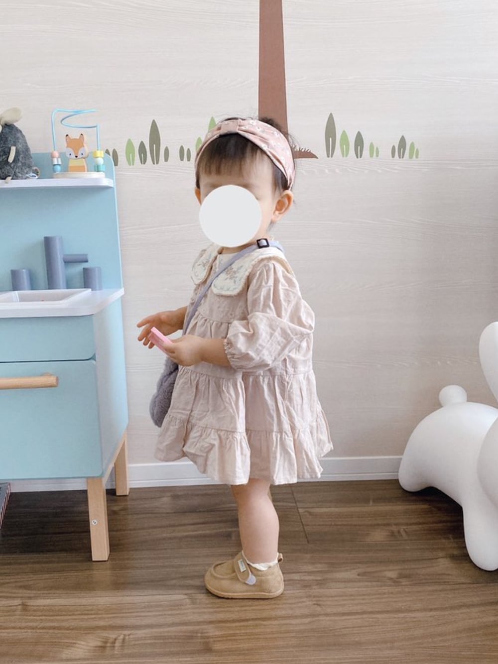 「キッズファッション、女の子、kids、女の子コーデ」｜「しまむらのアイテム（ワンピース、ピンク系）」を使った、☕️さん（キッズ・80cm）の冬コーディネートの1枚目の写真