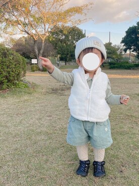 「西松屋（ニシマツヤ）のアイテム（その他アウター）」を使った、☕️さん（キッズ・80cm）の冬コーディネート