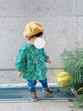 「kids」｜「アイテム（チュニック）」を使った、☕️さん（キッズ・80cm）の冬コーディネート