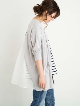 「PEACESHOPのバックシャンカーデ（カーディガン/ボレロ、グレー系）」を使った、lycopenetomato3さん（レディース・165cm）の春コーディネート