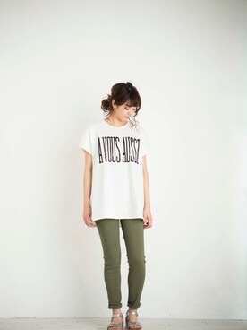 「PEACESHOPのハイパーストレッチパンツ（その他パンツ、その他）」を使った、lycopenetomato3さん（レディース・165cm）の夏コーディネート