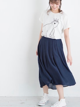 「PEACE SHOPのしろくまプリント　ビックＴシャツ（Tシャツ/カットソー、ホワイト系）」を使った、lycopenetomato3さん（レディース・165cm）の夏コーディネート