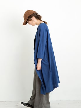 「PEACE SHOPのコットンガーゼ２wayワンピース（シャツワンピース、ブルー系）」を使った、lycopenetomato3さん（レディース・165cm）の夏コーディネート
