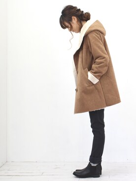 「peace shopの裏起毛ストレッチレギパン（その他パンツ、ブラック系）」を使った、lycopenetomato3さん（レディース・165cm）の冬コーディネート