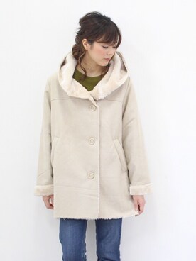 「peace  shopのフェイクムートンコート（ムートンコート、ベージュ系）」を使った、lycopenetomato3さん（レディース・165cm）の冬コーディネート