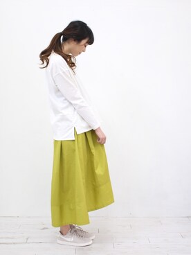 「peace shopの春色フィッシュテールチノスカート（スカート、イエロー系）」を使った、lycopenetomato3さん（レディース・165cm）の冬コーディネート