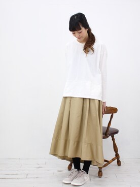 「peace shopの裾ジャガード切替トップス（Tシャツ/カットソー、ホワイト系）」を使った、lycopenetomato3さん（レディース・165cm）の冬コーディネート
