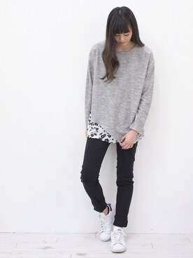 「peace shopのハイパーストレッチレギンスパンツ（パンツ、ブラック系）」を使った、lycopenetomato3さん（レディース・165cm）の春コーディネート